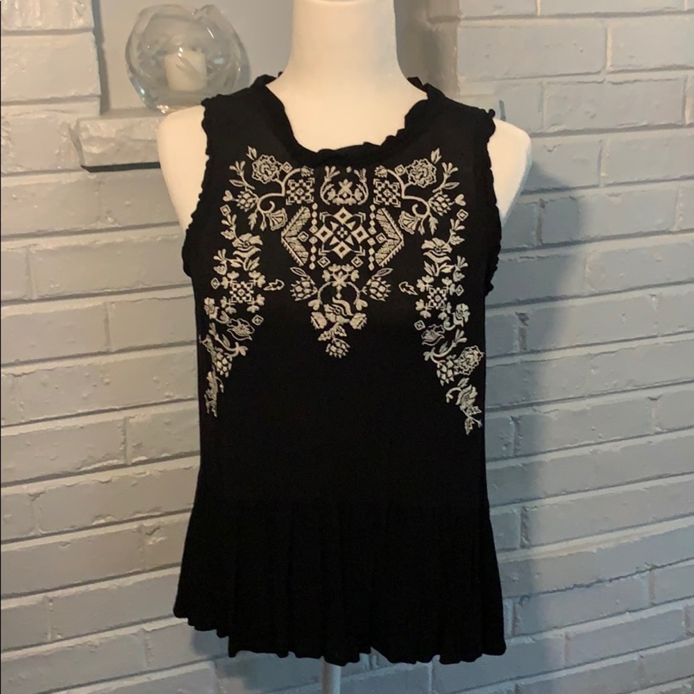 Black top with tan embroidery